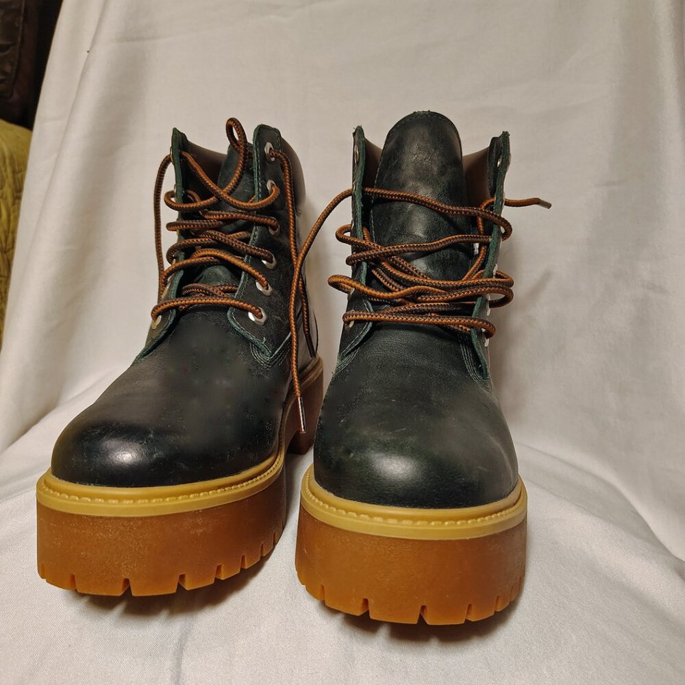 Timberland Dark Green Leather Boots Women's 10 Rugged Outdoor Style